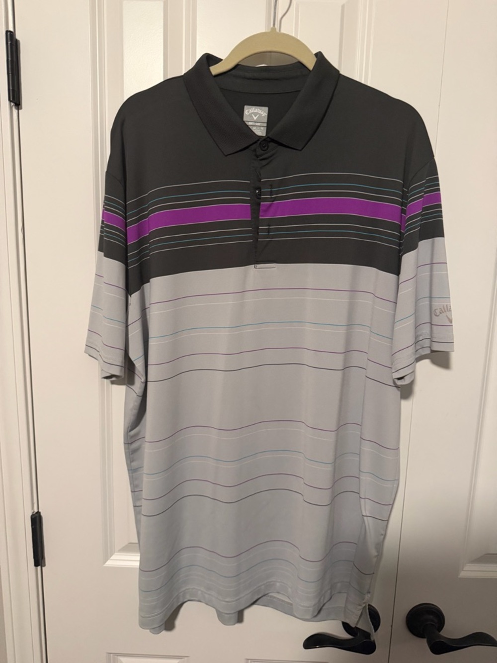 Callaway Men’s Polo Shirt - Gray with Purple Stripe